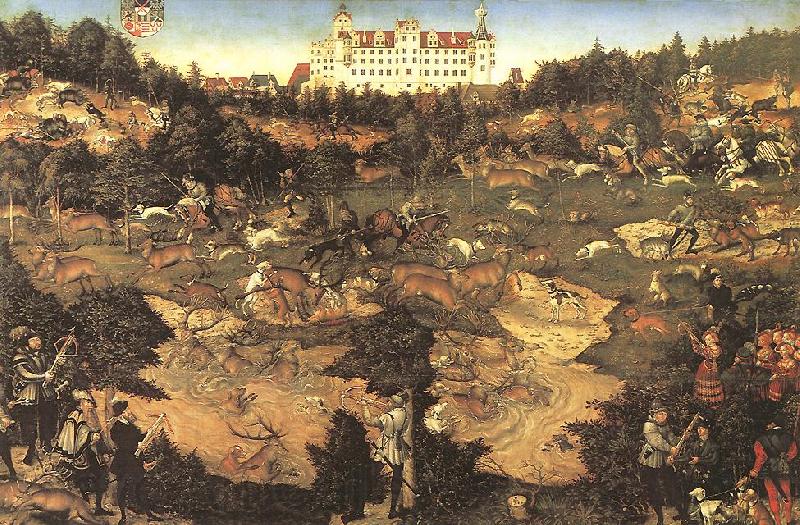 CRANACH, Lucas the Elder Hunt in Honour of Charles V at the Castle of Torgau ghj Norge oil painting art